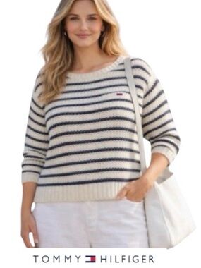 XXL Tommy Hilfiger 100% Classic Cotton Sweater in Navy and Old White